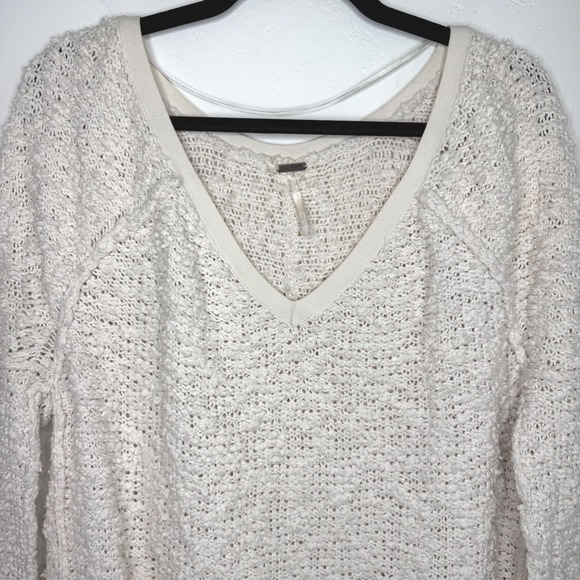 Free People Songbird Chunky Textured Oversized Pullover Sweater Med Cream Cozy - Picture 3 of 13